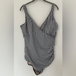 Miraclesuit black and white gingham check one piece swimsuit, size US18.